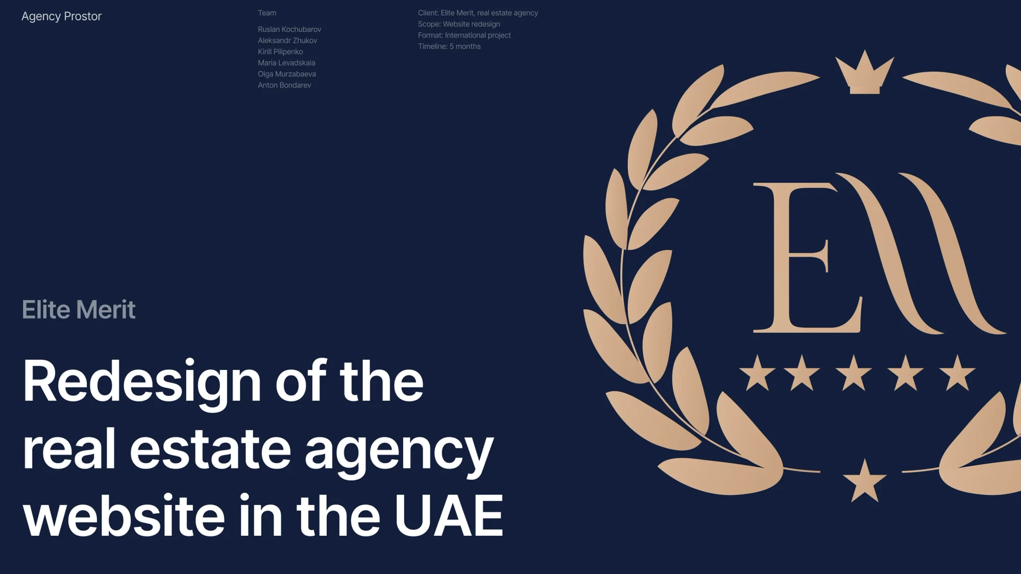 Elite Merit — a website redesign for a Dubai real estate agency — screen 1