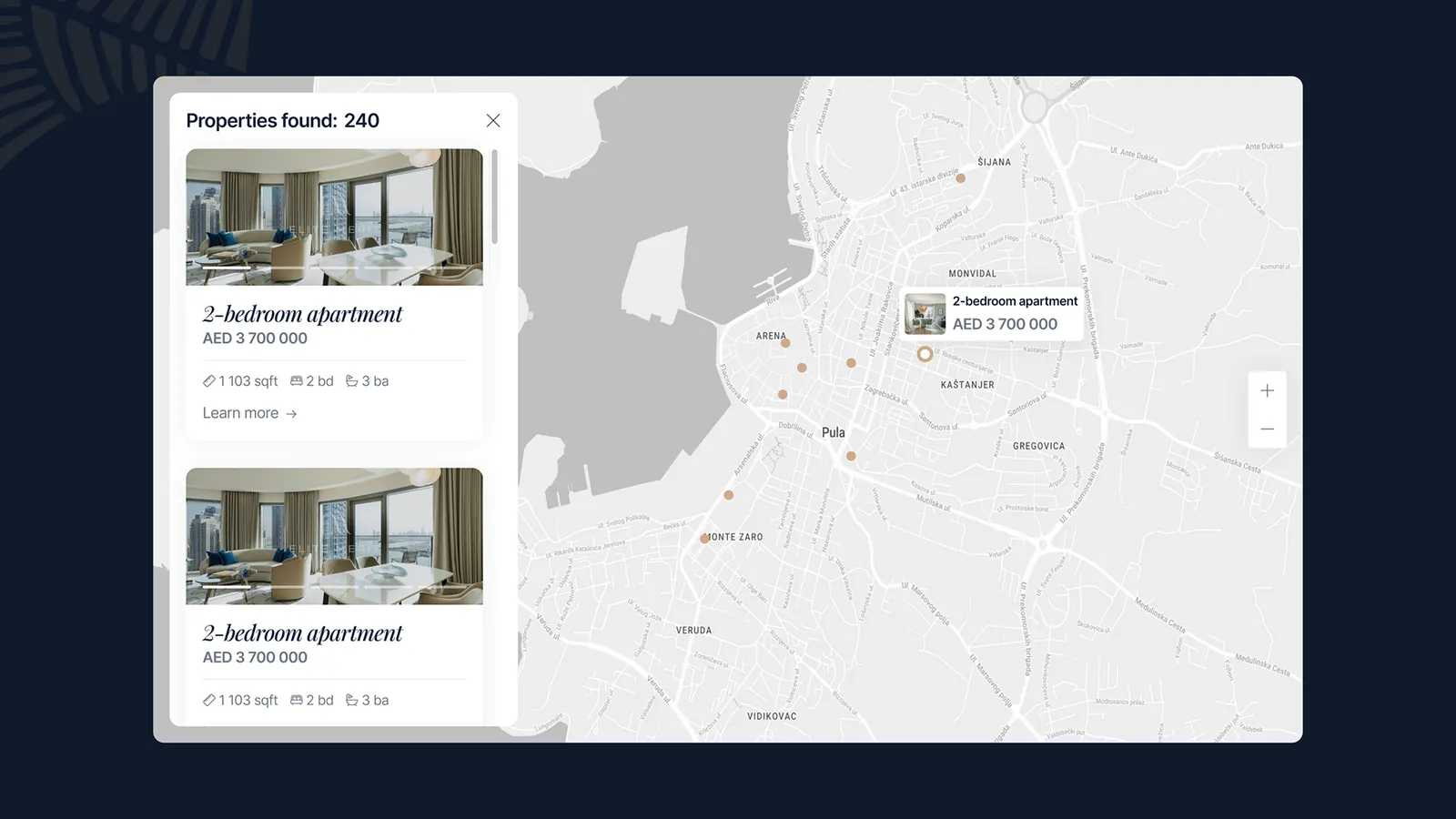 Elite Merit — a redesign for a Dubai real-estate agency — screen 3