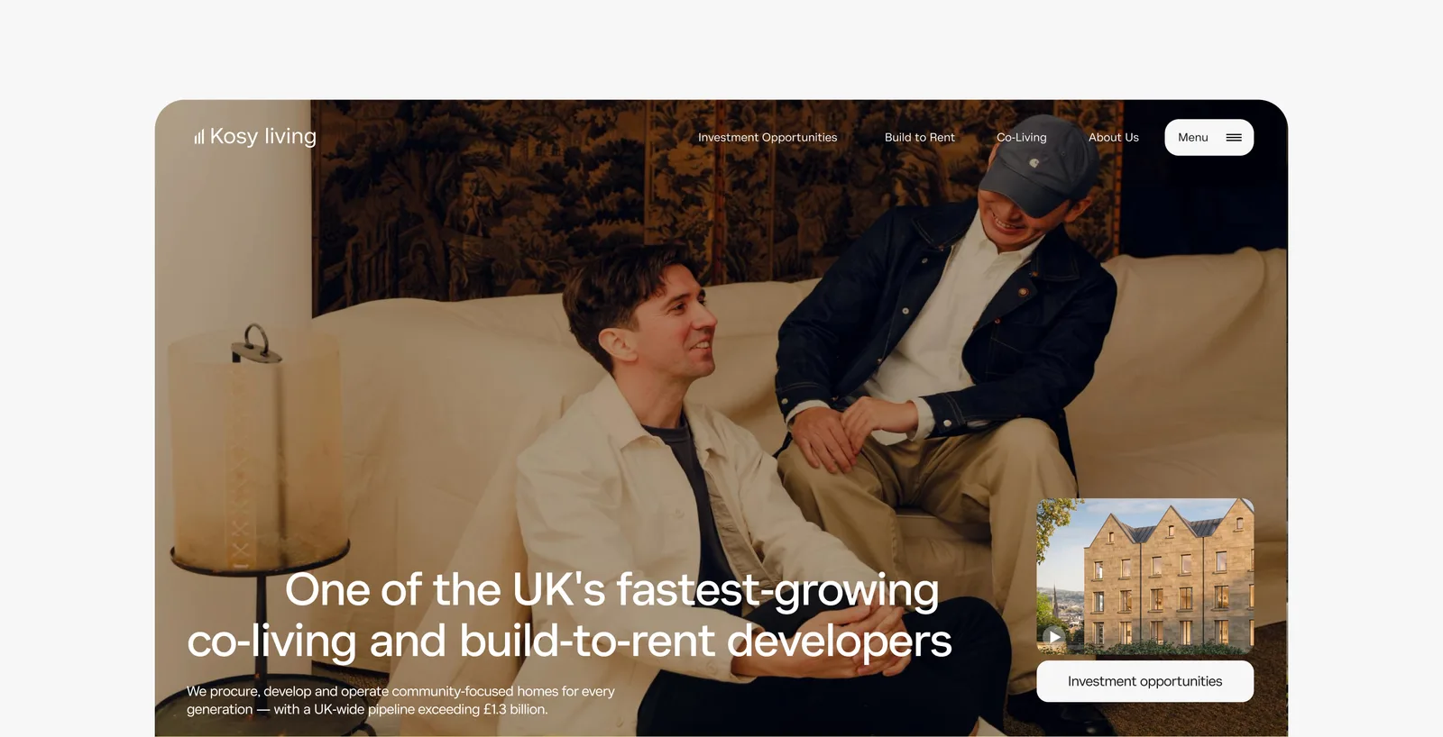 Kosy Living — a website concept for a UK developer — screen 1