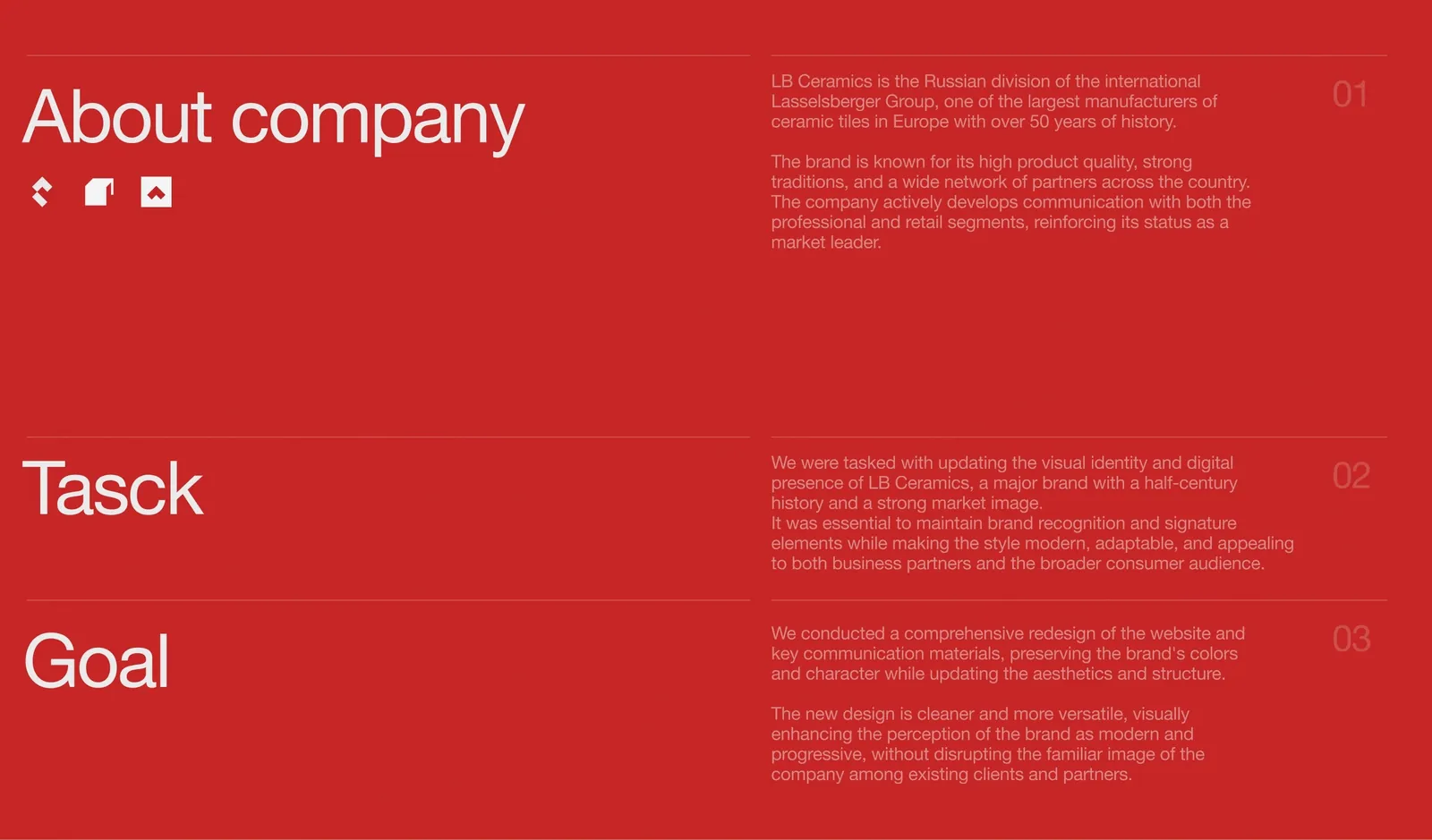 LB Ceramics — a website and identity redesign for a tile manufacturer — screen 2