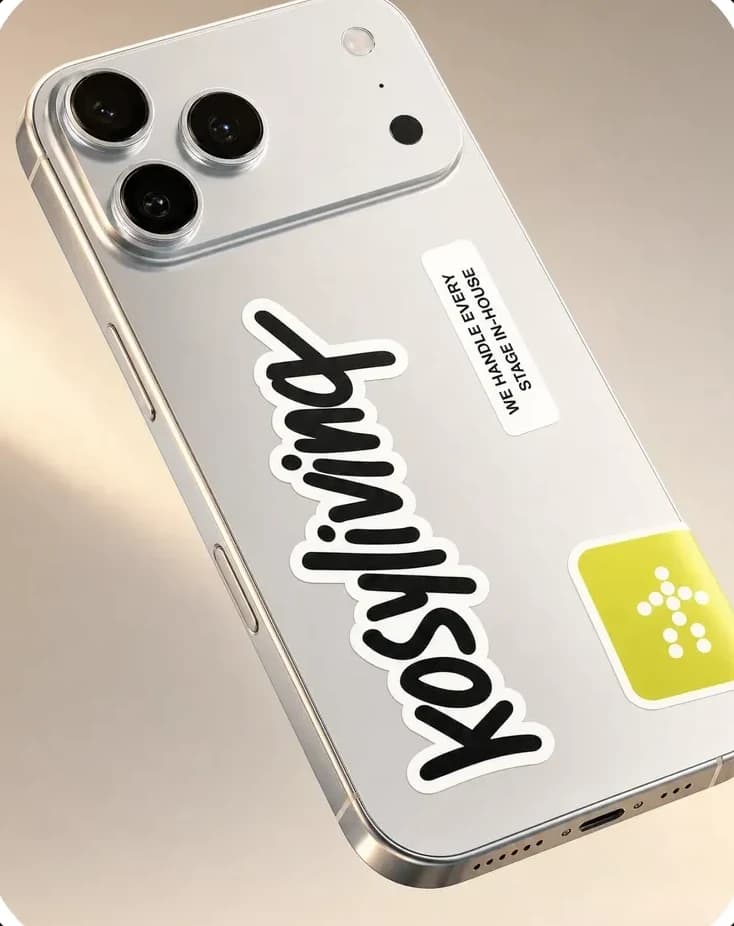 Kosy Living — brand stickers on a phone case