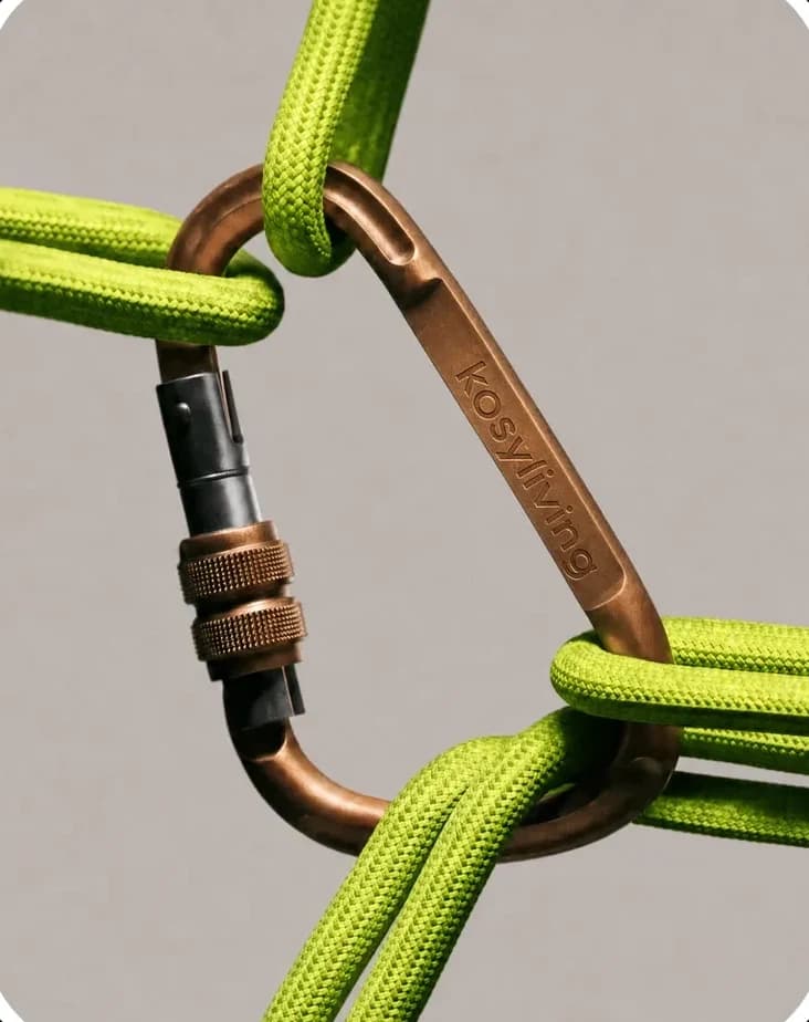 Kosy Living — an engraved carabiner and cord in the brand colour