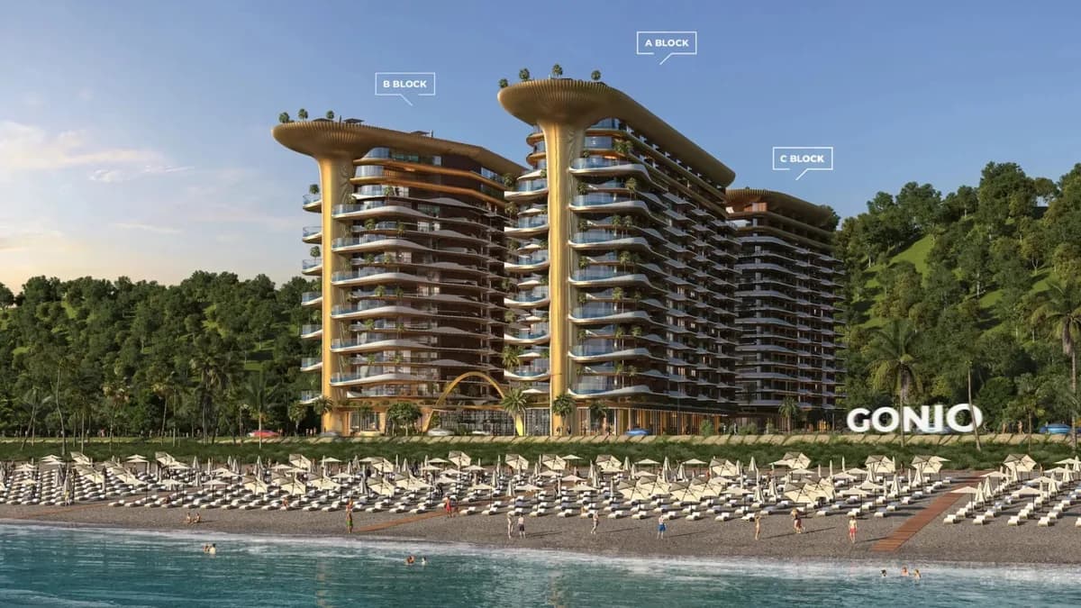 Render of the Montemar Kvariati complex before and after our post-production — Raw render