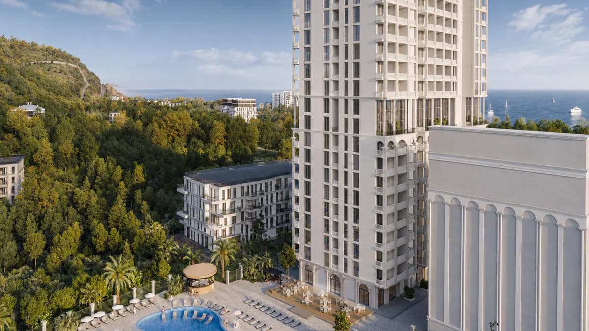 Render of the Wyndham Grand Batumi Gonio complex before and after our post-production — Our grade