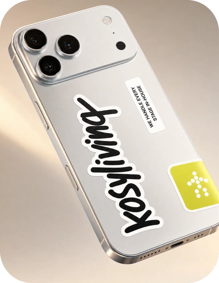 Kosy Living — brand stickers on a phone case